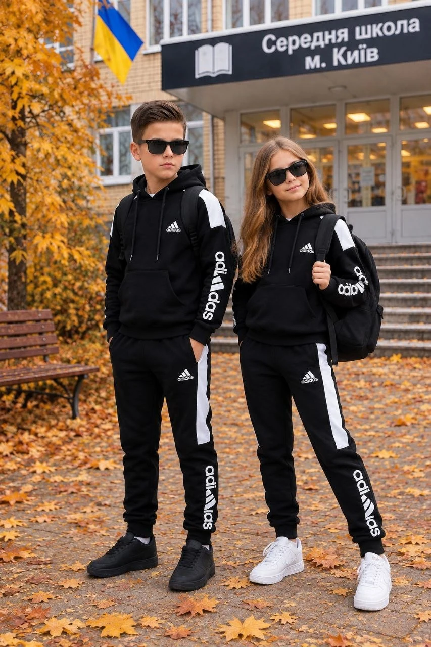 Хлопчик та дівчинка в дитячих зимових костюмах на флісі